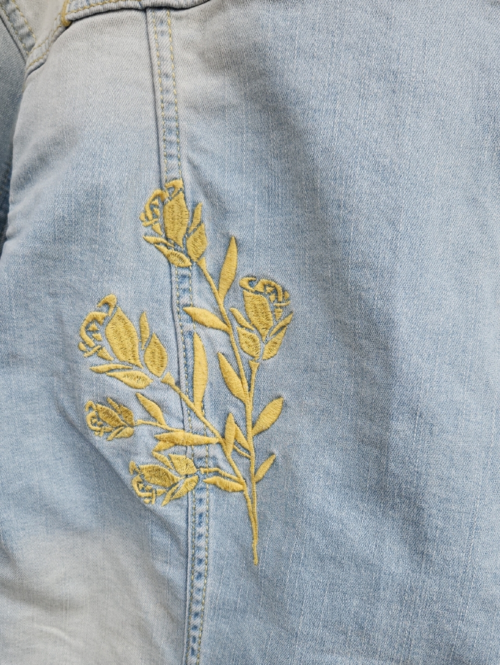 LuLaRoe Light Wash Denim Jacket with Yellow Floral Accents - Picture 6 of 6